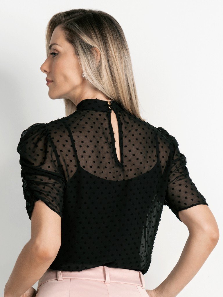 camisa preta transparente