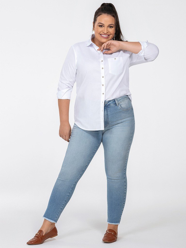 camisa branco plus size
