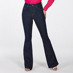 calca jeans escuro flare cintura media sandra frente detalhe mini