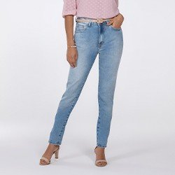 calca jeans modelo mom evelize frente mini