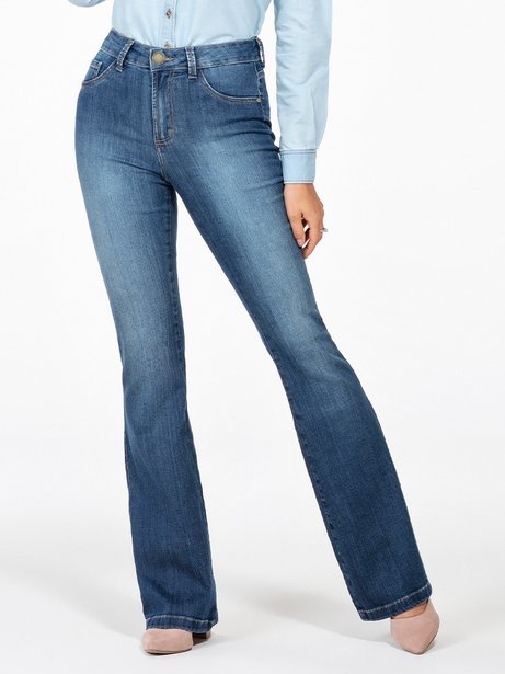 calca jeans flare cintura media mel frente