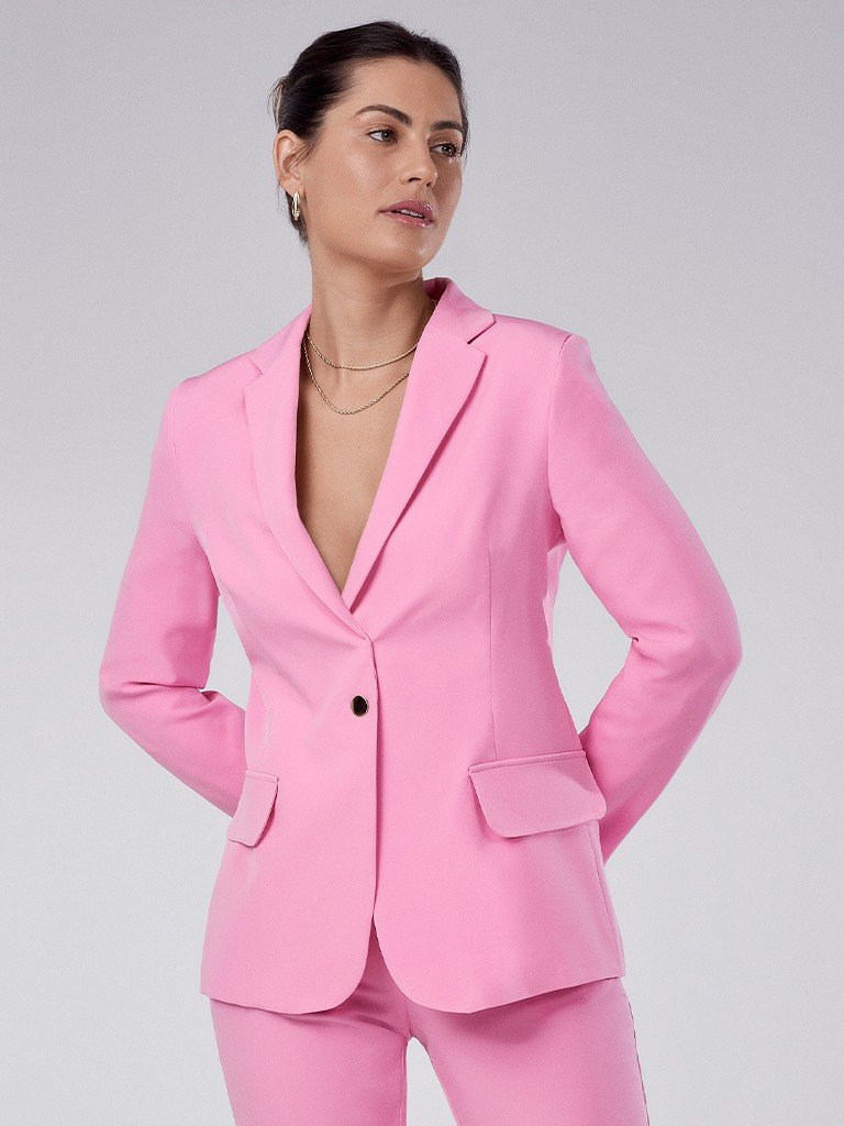 blazer feminino de alfaiataria rosa taeme