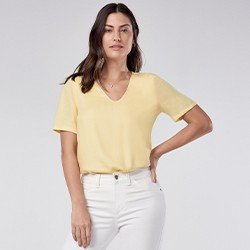 blusa amarela manga curta com decote v analice mini