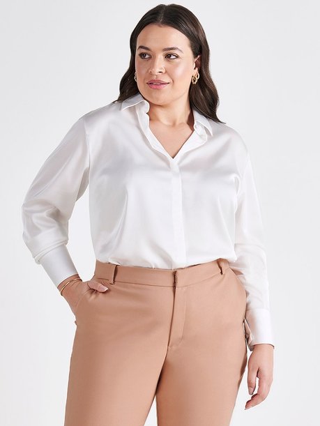 camisa plus size off manga longa calista