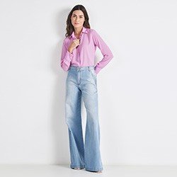 camisa manga longa feminina lilas de crepe eulalia mini frente