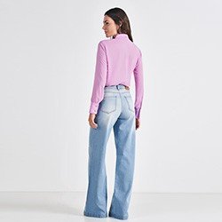 camisa manga longa feminina lilas de crepe eulalia costas mini