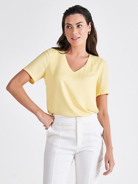 blusa amarela manga curta com decote v analice