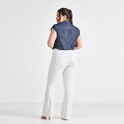 camisa jeans manga curta plus size ernesta mini costas