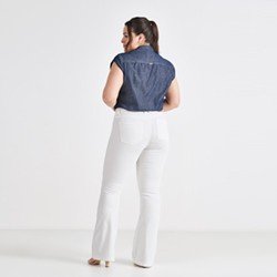 calca de sarja plus size flare cintura media janice costas mini
