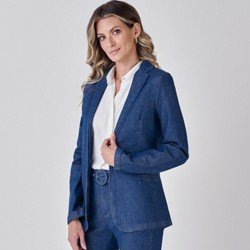blazer feminino jeans azul medio isolete modelagem