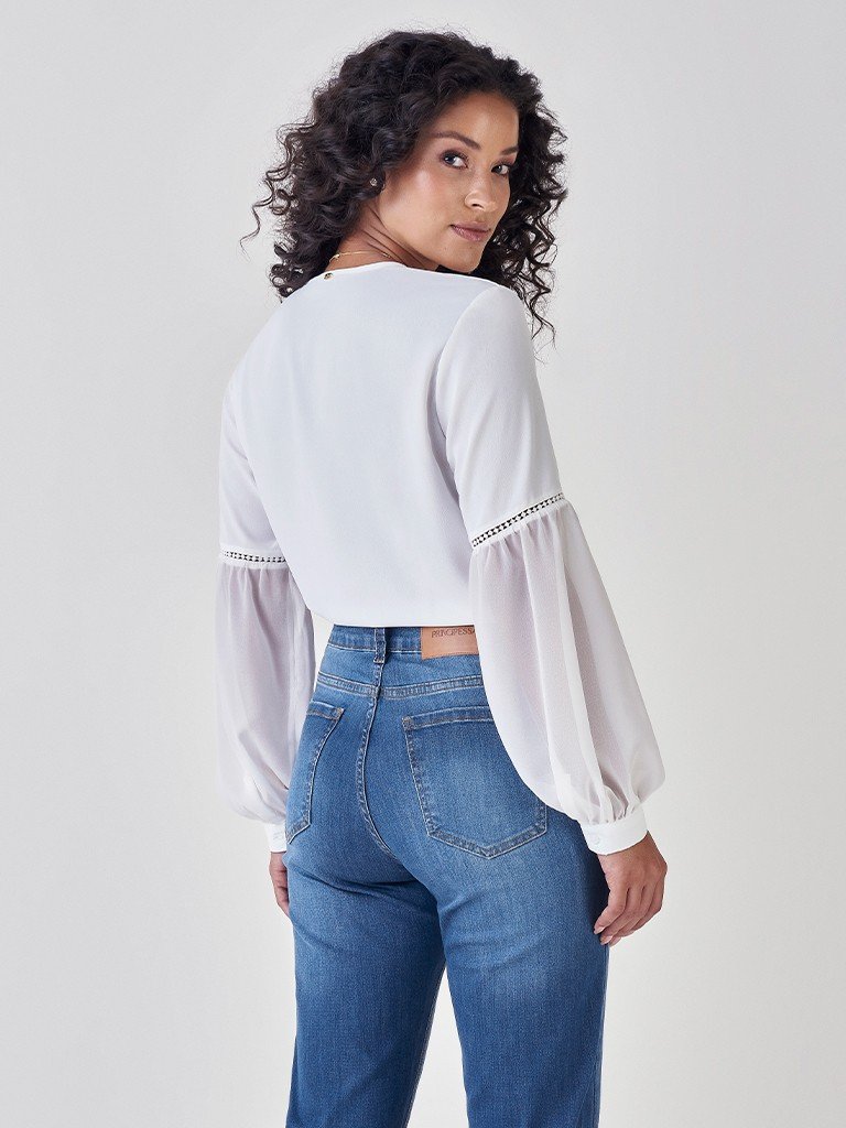 blusas com manga bufante transparente
