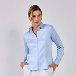 camisa feminina listrada azul branca joice look frente pequeno