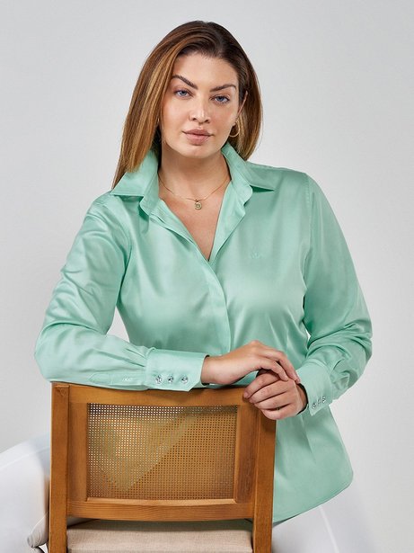 camisa feminina verde menta jessica look frente plus branco
