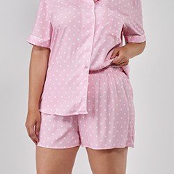 conjunto pijama rosa poa curto look frente perto plus pequeno