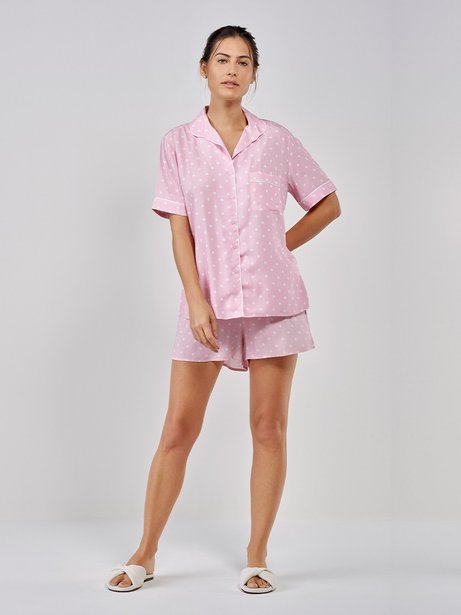 conjunto pijama rosa poa curto look frente capa