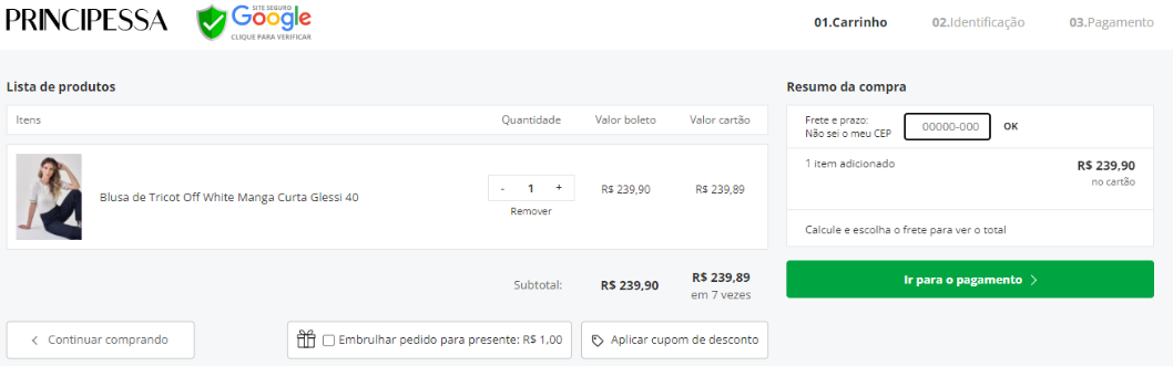 Página Carrinho