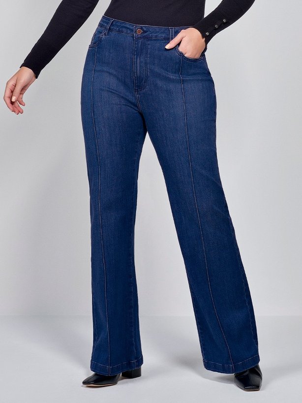 Calça Jeans Feminina De Cintura Alta, Jeans Da Moda, Calça Jeans Folgada,  Calça Flare Feminina, Azul, G