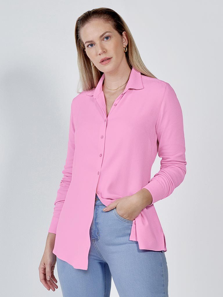 camisa alongada rosa capa