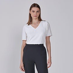 Blusa feminina com acabamento de renda JM Collection, off-white, média