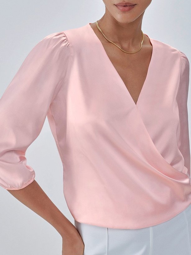 blusa rosa cetim transpassado rosiele detalhes frente