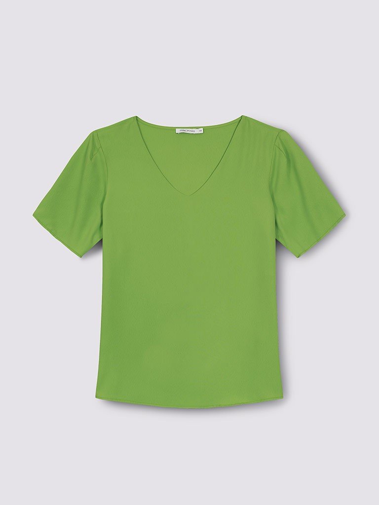 blusa decote v verde folha ariane still