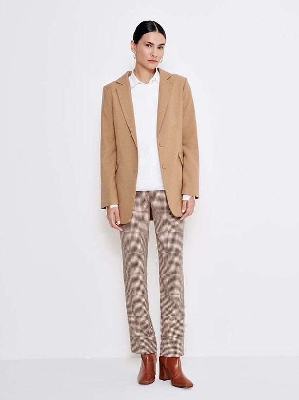 Blazer Pied de Poule Transpassado Marrom Ariela