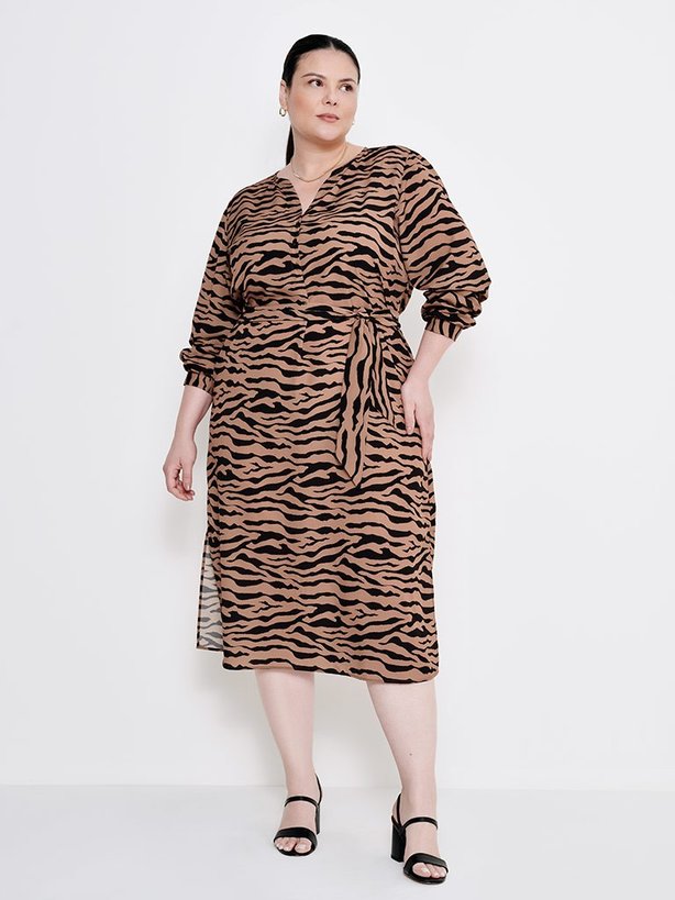 Vestido Animal Print Zebra Plus Size com Amarração Amanda