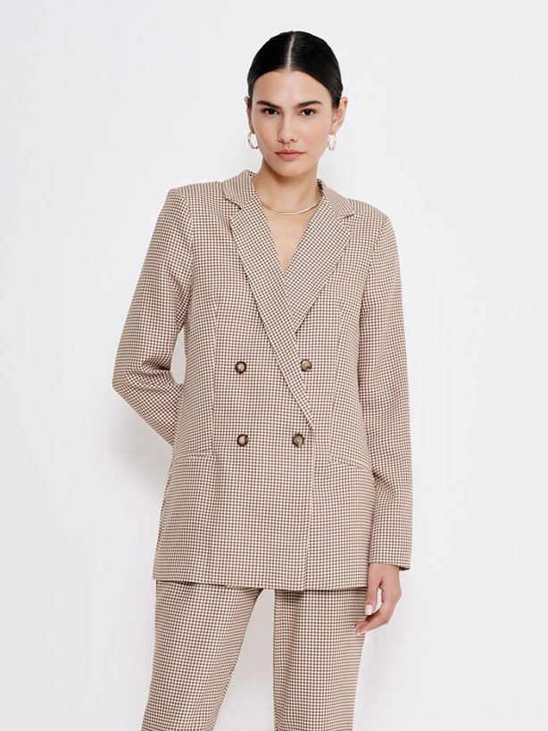 Blazer Pied de Poule Transpassado Marrom Ariela