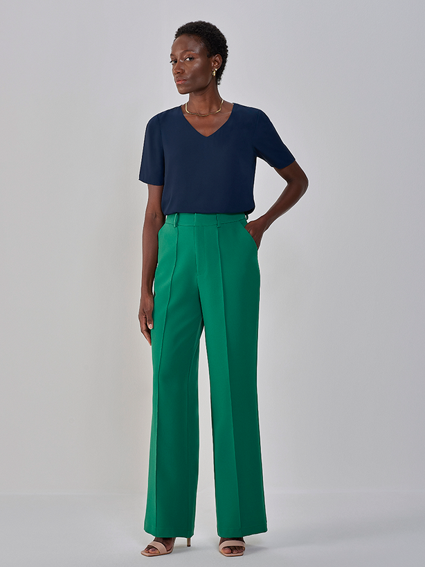 Calça Wide Leg Xadrez Verde