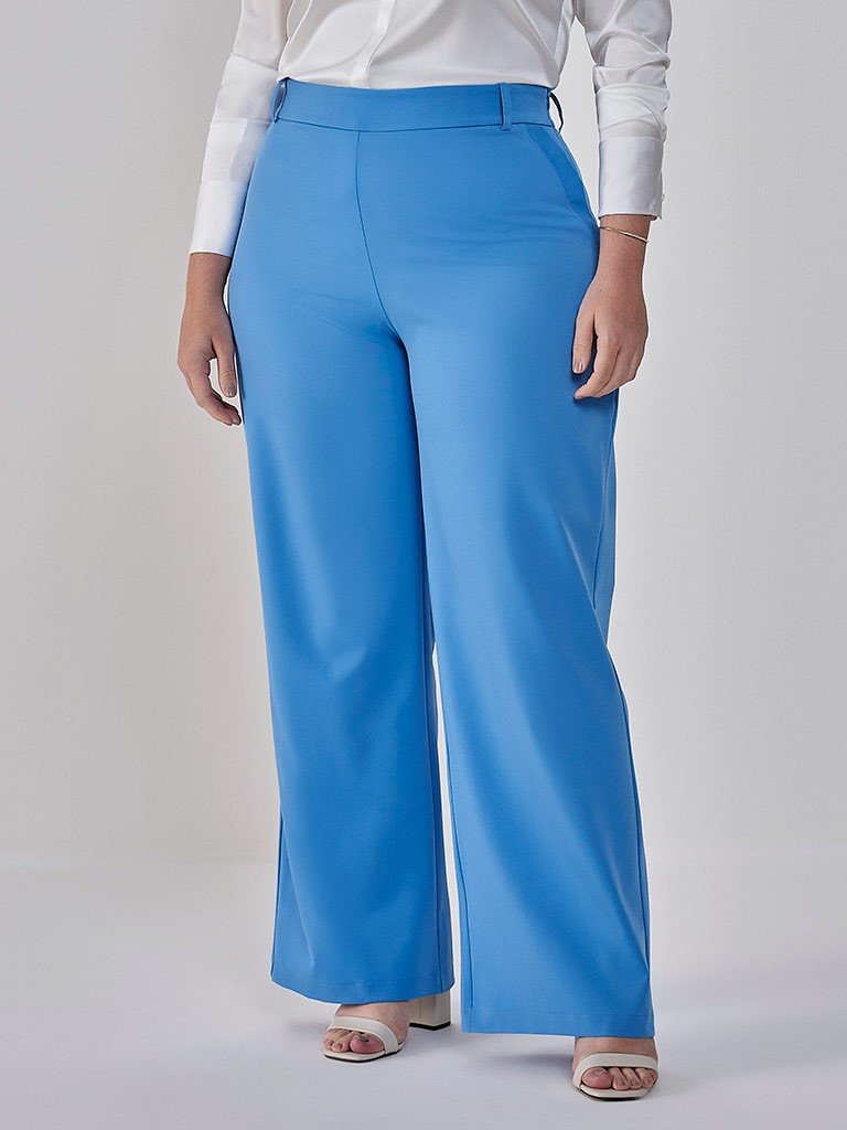 Calça Pantalona Azul Plus Size Gisele