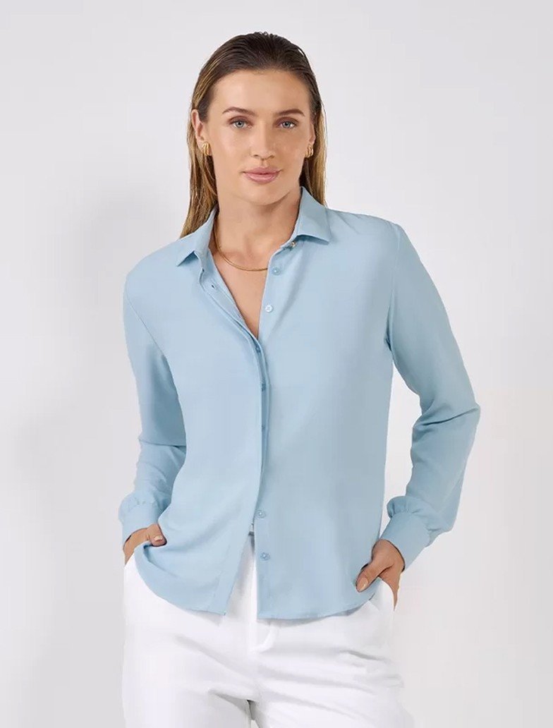camisa social feminina azul claro