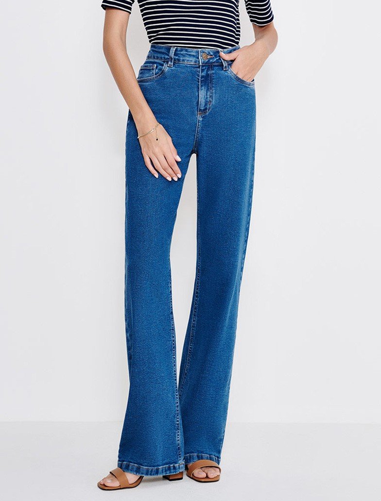 calca jeans azul medio wide leg betania capa