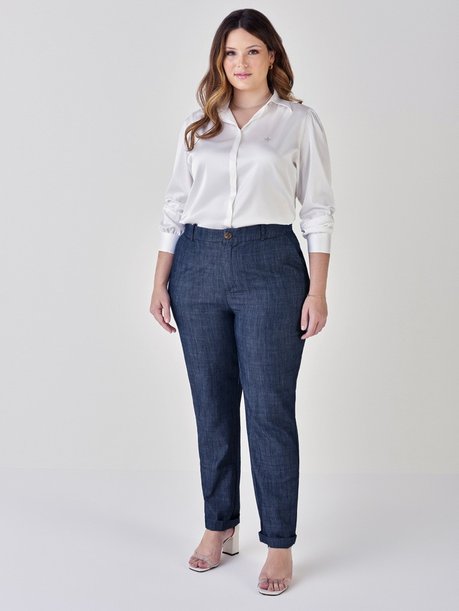 calca feminina plus size alfaiataria jeans marion look