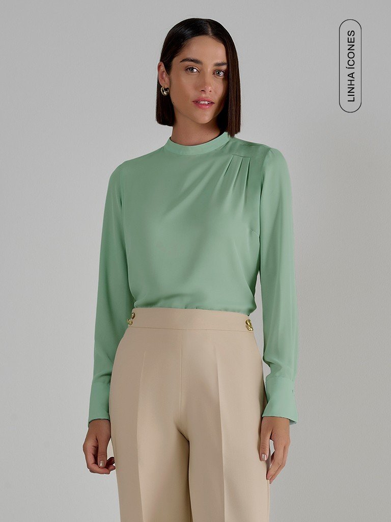 Blusa de Seda Verde Agua Manga Longa Fatima